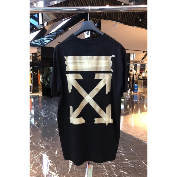 of-whte-เสื้อยืดคอกลม-แขนสั้น-ทรงหลวม-ลายเทป-ow-gold-band-arrow-top-แฟชั่นฤดูร้อน
