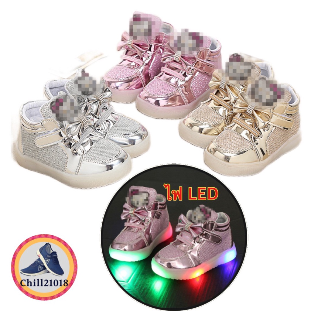 ch1031k-คิดตี้-มีไฟled-รองเท้าแฟชั่นผ้าใบเด็ก-รองเท้าเด็กผู้หญิง-childrens-sneakers-with-lights-ลดพิเศษ