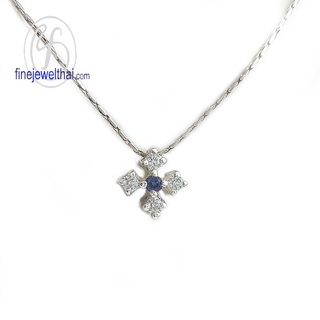 Finejewelthai-จี้ไพลิน-ไพลิน-จี้เพชรCZ-จี้พลอย-พลอยประจำเดือนเกิด-Blue-Sapphire-Silver-Pendant-Birthstone-P1049bl00