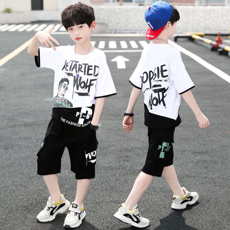 ความนิยมล่าสุด-เสื้อและกางเกง-เสื้อผ้าเด็กฤดูร้อนชุดเด็กผู้ชายฤดูร้อนปี-2022-รูปแบบใหม่เด็กโตเวอร์ชั่นเกาหลีเด็กผู้ช