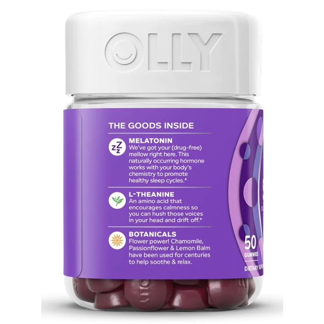 ภาพสินค้าของแท้พร้อมส่ง OLLY Sleep 50 gummies (แก้ปัญหาการนอนหลับยาก ส่วนผสมเมลาโทนิน เคี้ยวอร่อย หลับสนิท หลับสบาย ตื่นเช้าสดใส) จากร้าน sleep.rehab บน Shopee ภาพที่ 3