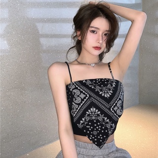 Akaqi✨ 2021 ใหม่แฟชั่นสายคล้องไหล่ปรับได้รั่วกลับด้านบนสั้นไม่สม่ำเสมอ retro camisole tube top