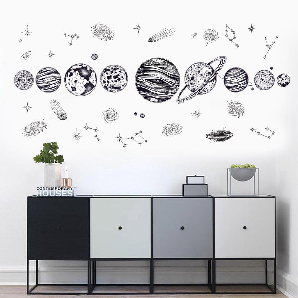 【Zooyoo】สติ๊กเกอร์ติดผนัง Space planet sketch wall stickers childrens room layout stickers