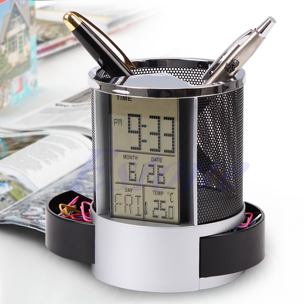 dudu-digital-lcd-desk-alarm-clock-amp-mesh-rulers-pen-pencil-holder-time-temp-calendar