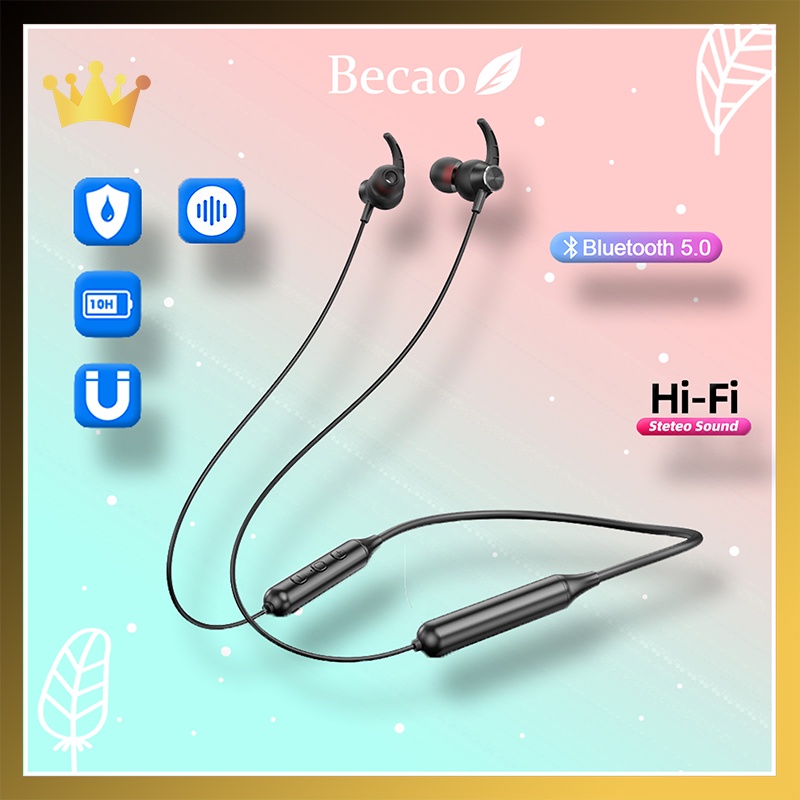 becao-กีฬาหูฟังคอติดตั้งบลูทูธ-5-0-ชุดหูฟัง-6d-ลดเสียงรบกวนหูฟังแม่เหล็กหูฟังสำหรับ-android-ios