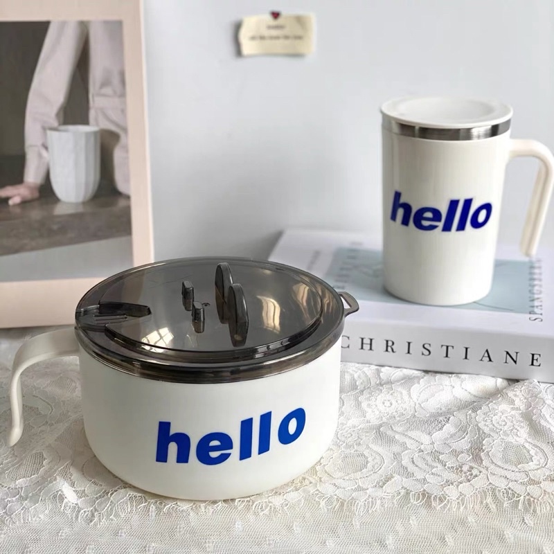 พร้อมส่ง-ถ้วยสแตนเลส-hello-ถ้วยใส่มาม่า-เก็บความร้อน-สไตล์เกาหลี