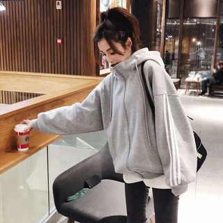 เสื้อแจ็คเก็ตฤดูใบไม้ผลิหญิงรุ่นเกาหลีซิปหลวมอินฮาราจูกุเสื้อคลุมแขนยาวเสื้อคาร์ดิแกนขนาดบวก