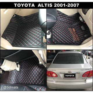 พรมปูพื้นรถยนต์6D TOYOTA ALTIS 2001-07 (หน้าหมู) พรม6D สีดำด้ายแดง เต็มคัน 3ชิ้น