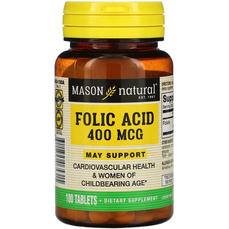 mason-natural-folic-acid-400-mcg-800-mcg-100-tablets-โฟลิก-โฟเลต-ช่วยสร้างเม็ดเลือดแดง