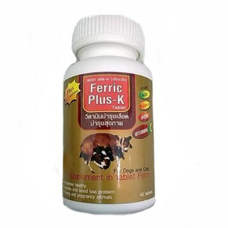 สินค้า Ferric Plus-K (Exp.05/2024) ชนิดเม็ด บรรจุ 40 เม็ด วิตามินบำรุงเลือดและสุขภาพ สำหรับสุนัขและแมว