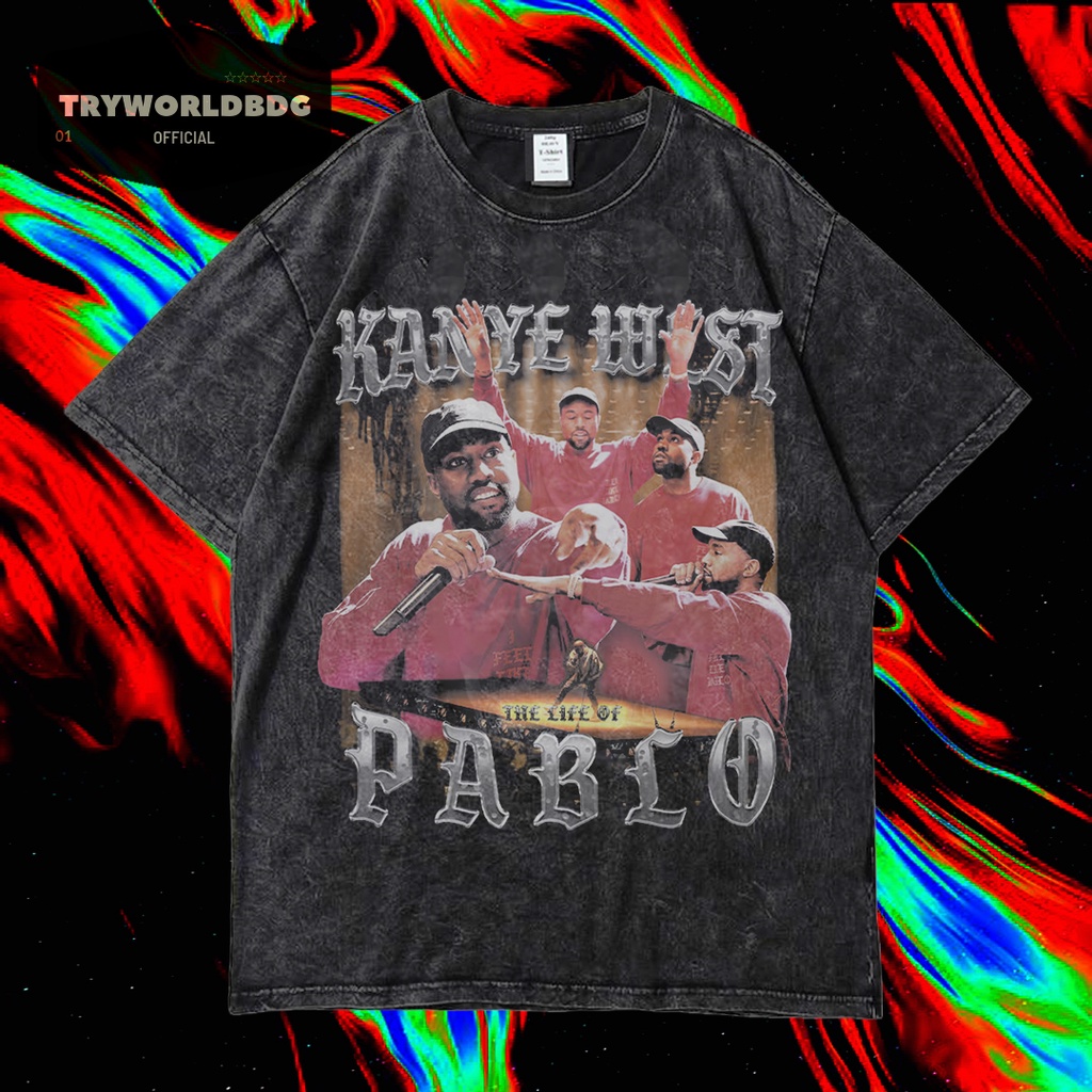 เสื้อยืดพิมพ์ลายแฟชั่น-เสื้อยืด-โอเวอร์ไซซ์-ลาย-kanye-west-pablo-vintage-rap-โอเวอร์ไซซ์