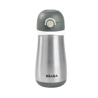 BEABA กระติกน้ำสแตนเลสแบบยกดื่ม  Stainless Steel Spout Bottle 350 ml -  Charcoal