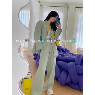 ชุดเซ็ทสาวอวบ 2ชิ้น ไซส์ใหญ่  เสื้อสูทไซส์ใหญ่ Blazer ชุดทำงานสาวอวบ อก40-50"+กางเกงขายาวสาวอวบ งานเข้าเซ็ท