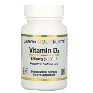 (พร้อมส่ง!!) Vitamin D3 125 mcg (5,000 IU) ⭐️ 90 Fish Gelatin Softgels ⭐️ วิตามินดี