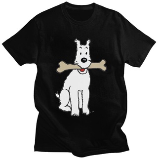 T-shirt  เสื้อยืดแขนสั้น ผ้าฝ้าย 100% พิมพ์ลาย Snowy Bone The Adventures Of Tintin แฟชั่นฤดูร้อน สําหรับผู้ชายS-5XL