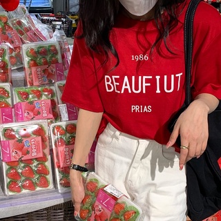 เสื้อยืด แขนสั้น พิมพ์ลายตัวอักษร ทรงหลวม สําหรับผู้หญิง