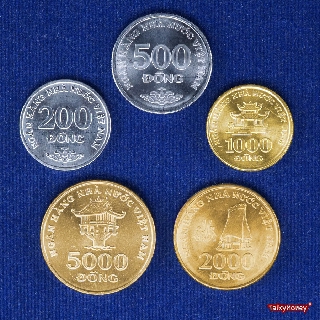 สินค้า เหรียญกษาปณ์ เวียดนาม VIETNAM ชุด 5 เหรียญ ใหม่เอี่ยมแกะถุง 100% UNC รุ่นปี 2003  200-5000 ดอง ของแท้ หายากไม่มีใช้แล้ว