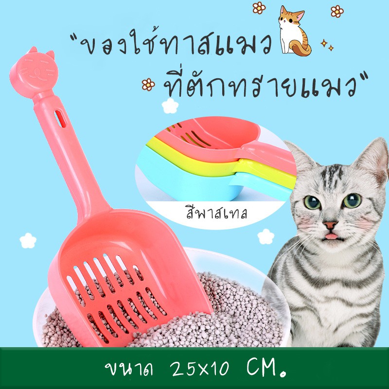 ภาพหน้าปกสินค้าที่ตักทรายแมว พลั่วตักทรายแมว คุณภาพดี มี 5 สี ด้ามจับรูปน้องแมว