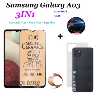 3in1 Samsung Galaxy A03 กระจกนิรภัยเซรามิค Frosted Soft Film Samsung A03S A03 Core A02 A02S ฟิล์มเลนส์ + ฟิล์มด้านหลัง