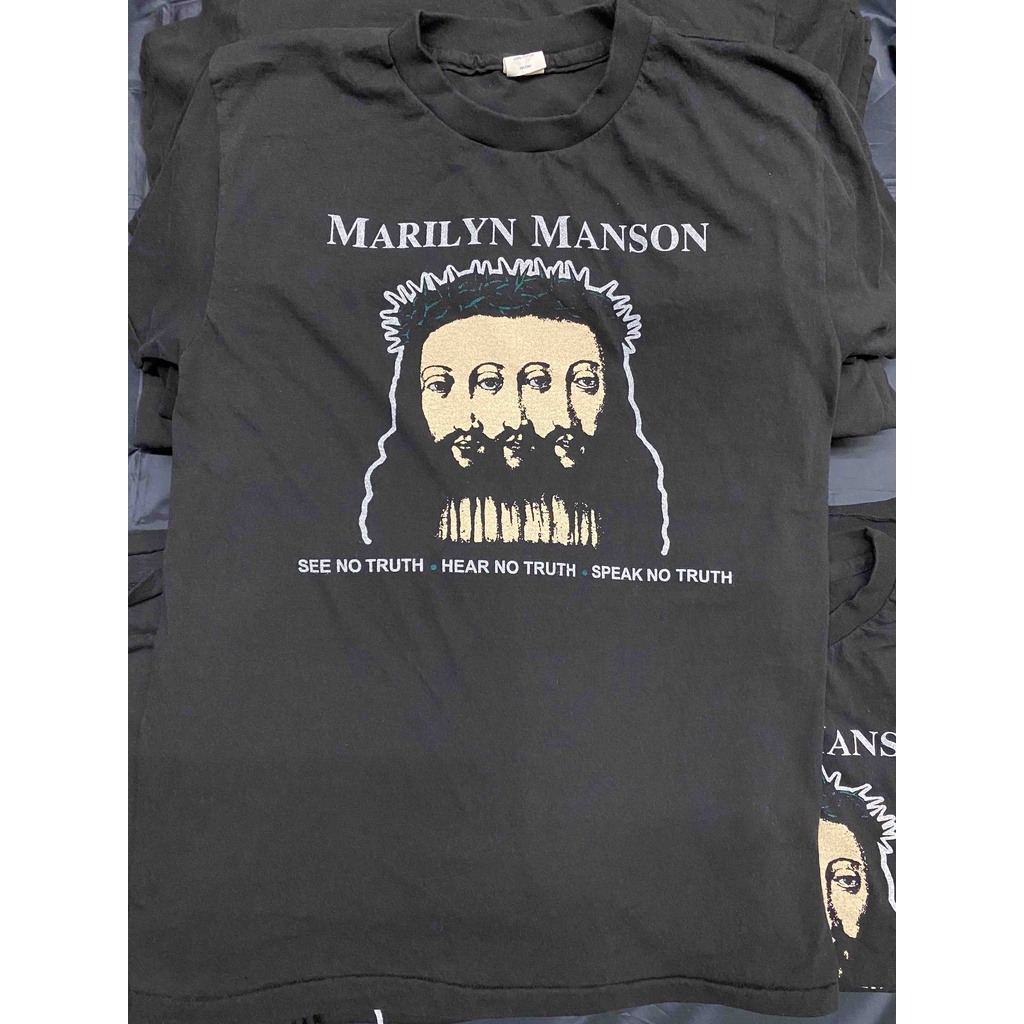 เสื้อยืดผ้าฝ้ายพิมพ์ลายขายดี-marilyn-manson-believe-unisex-cotton-100-เสื้อวง-เสื้อทัวร์-วงร็อค