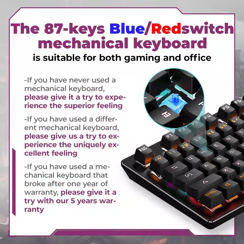 ภาพสินค้าLEAVEN K550 Mechanical Keyboard คีย์บอร์ดเครื่องกลถอดเปลี่ยนได้ทันที 87คีย์การเล่นเกมแบบมีสาย RGB จากร้าน _j3k2tzi5k บน Shopee ภาพที่ 4