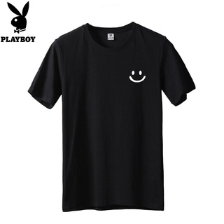 [S-5XL] Playboy เสื้อยืดแขนสั้นพิมพ์ลายหน้ายิ้มหลวมพอดีสำหรับชุดสไตล์สตรีท
