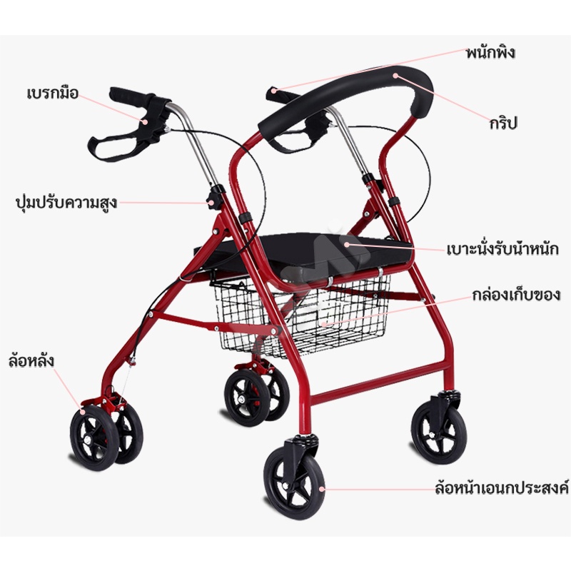 รับประกัน-3-ปี-รถเข็นผู้ป่วย-walker-ช่วยเดิน-รถเข็นผู้สูงอายุ-rollator-รถเข็นผู้ป่วยหัดเดิน-การจัดส่งที่รวดเร็ว