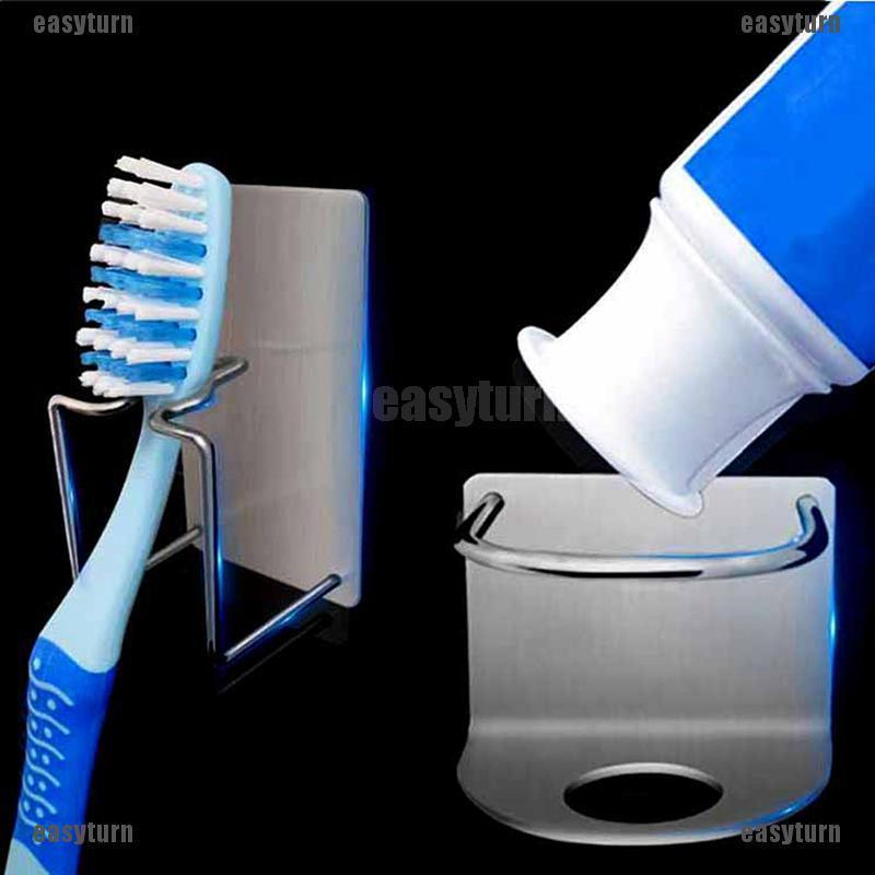 YZ☀1pc Bathroom Wall Mounted Stainless Steel Toothbrush Hook Toothpaste Holder