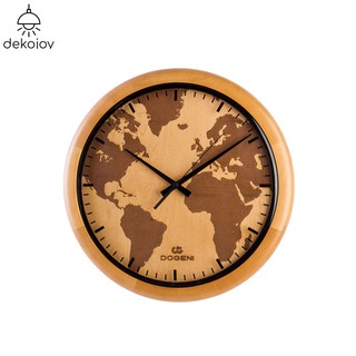 DOGENI นาฬิกาแขวน รุ่น WNW023DB นาฬิกาแขวนผนัง นาฬิกาติดผนัง นาฬิกาแขวนไม้ แผนที่โลก เข็มเดินเรียบ Dekojoy