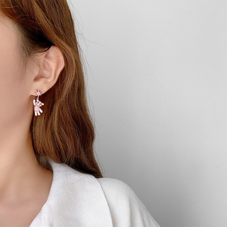 ◐◐ต่างหูหมีหวานน่ารักสำหรับฤดูหนาวผู้หญิง2019คลื่นลูกใหม่ของต่างหูเงินต่างหูคริสต์มาสสีแดงสุทธิ