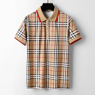 เสื้อโปโลแขนสั้นลําลอง ผ้าฝ้าย แบบนิ่ม ลายทาง สําหรับผู้ชาย
