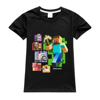 เสื้อยืดลําลอง พิมพ์ลายการ์ตูนเกม Minecraft แฟชั่นฤดูร้อน สําหรับเด็กผู้ชาย