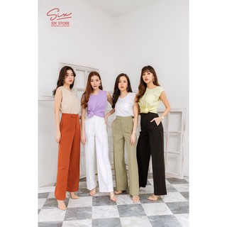 SIXSTORE! Season Korean Pants กางเกงเอวสูง ขากระบอกใหญ่ เรียบหรูดูแพง