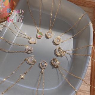 สินค้า เครื่องประดับผู้หญิงเกาหลีสร้อยคอโลหะผสม Rhinestone จี้รูปหัวใจโอปอล