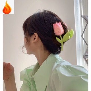 กิ๊บติดผม รูปดอกทิวลิป 3 มิติ สีชมพู แฟชั่นฤดูร้อน สําหรับผู้หญิง
