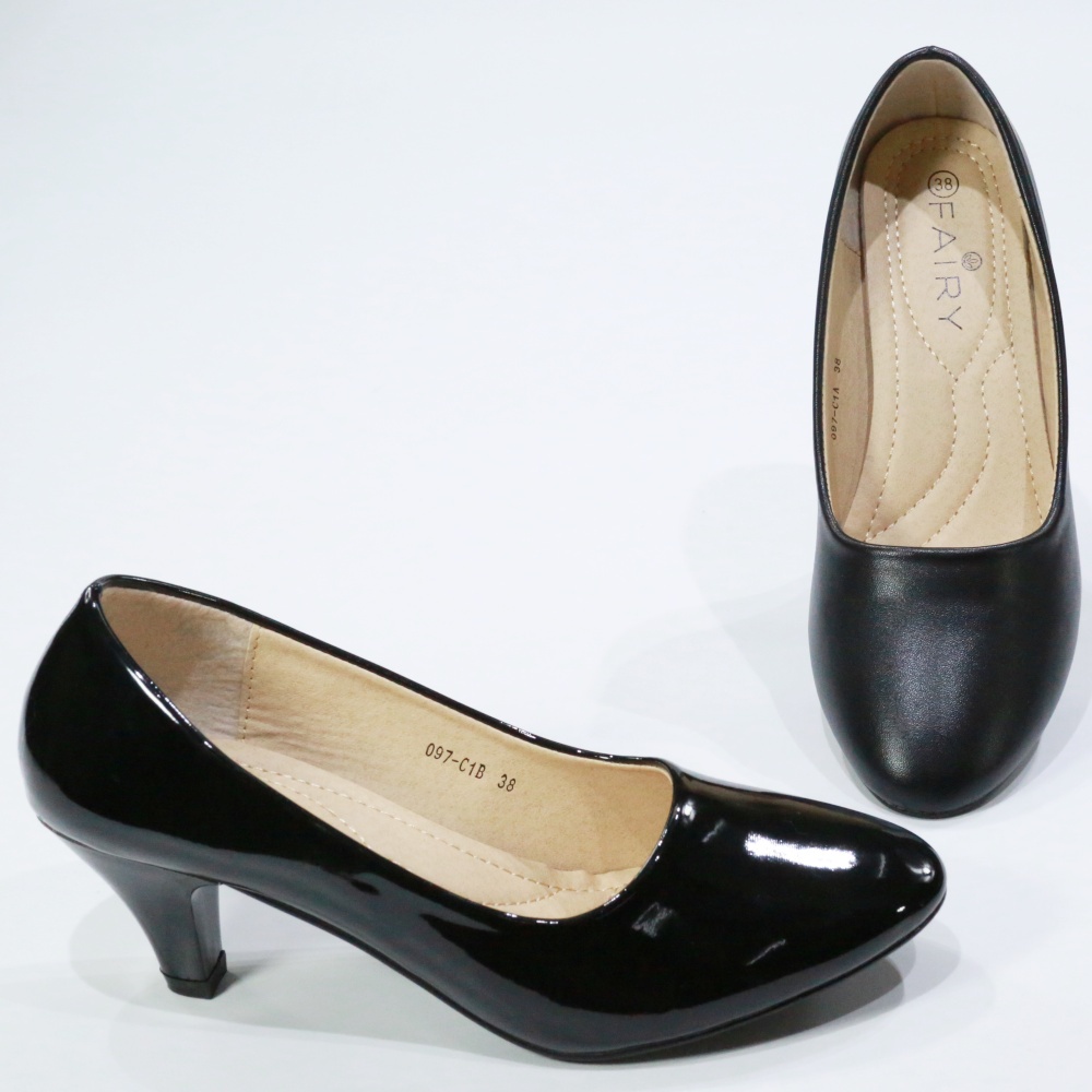ภาพหน้าปกสินค้ารองเท้า 097-C1,C1A,C1B, รองเท้าคัชชูนักศึกษา ส้นสูง สีดำ 2.5 นิ้ว FAIRY หนัง PU