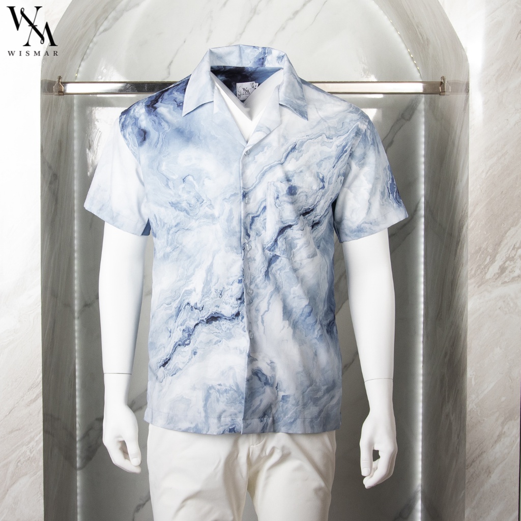 ภาพหน้าปกสินค้าเสื้อเชิ้ตฮาวายแขนสั้น ลายหินอ่อน(ไอซบลู) : Hawaii ICE-BLUE Marble Shirt Short-sleeved