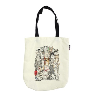 กระเป๋าสะพายข้าง พับเก็บได้ ลดโลกร้อน ลาย ครอบครัวแมว ผ้าแคนวาส พกพาง่าย / Neko Family Foldable shoulder bag Canvas