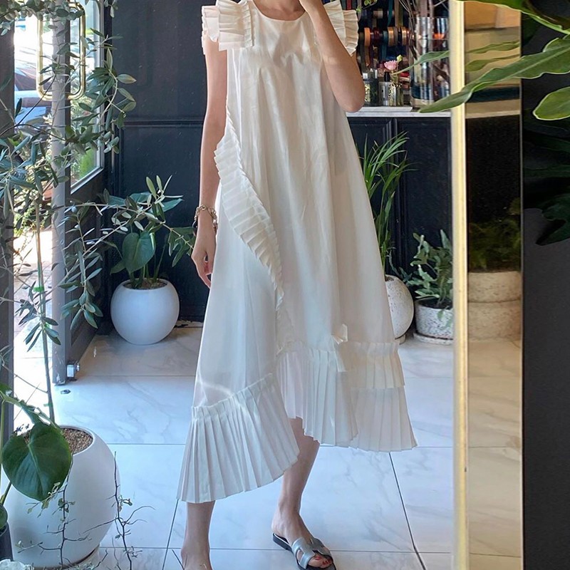 ภาพหน้าปกสินค้าพร้อมส่ง  layer white dress C1249 เดรสยาวมินิมอล เดรสเลเยอร์