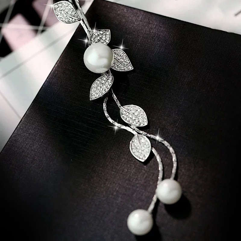 สร้อยคอเงินจี้คริสตัล-rhinestone-รูปใบไม้-rhinestone