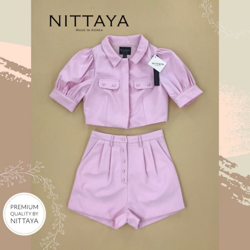 ป้าย-nittaya-set-เสื้อแขนตุ๊กตา-กางเกงขาสั้นสีชมพู