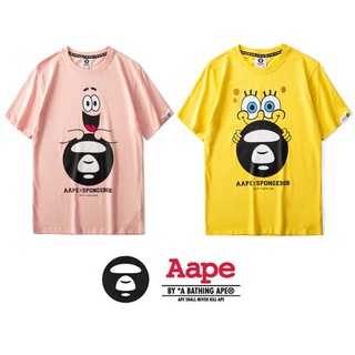 ◙New style Aape Yellow Pink SpongeBob Piestar Cartoon Printing Ape monkey tshirt Men Women O-Neck Short Sleeve Cotton