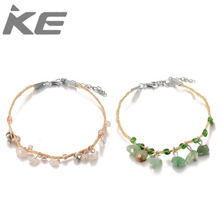 Spring foot accessories Pink green braided rope Multi-small gravel 2-piece anklet for girls fo