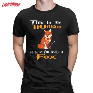 [S-5XL] เสื้อยืดแขนสั้น คอกลม ผ้าฝ้าย พิมพ์ลายสุนัขจิ้งจอก This Is My Human Im Really A Fox สําหรับผู้ชาย