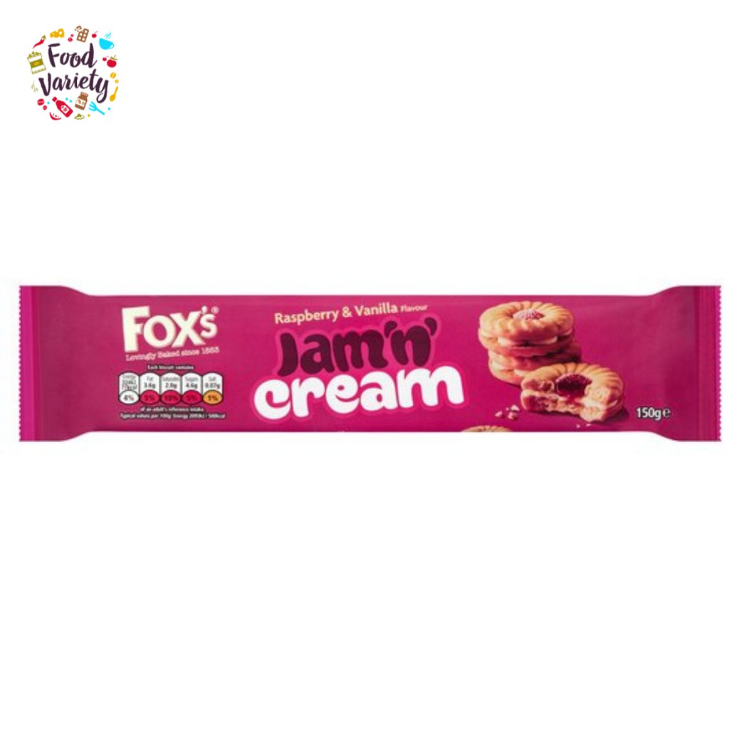 Fox's Jam 'n' Cream Biscuit 150g ฟ็อกส์ บิสกิตสอดไส้แยมราสเบอร์รี่และ