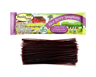 สินค้า Family Tree 100 % Organic Riceberry Rice Spaghetti สปาเก็ตตี้ข้าวไรซ์เบอรี่ออร์แกนิก 100 % (250gm)