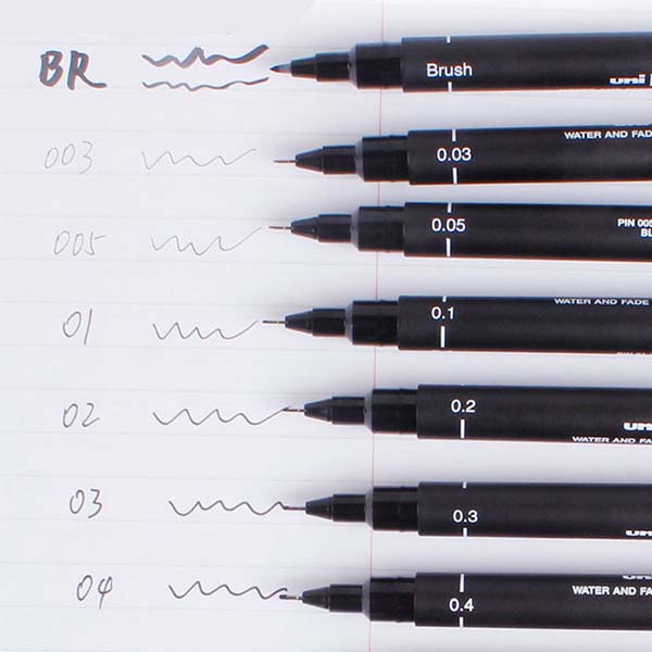 uni-pin-fine-line-ปากกาตัดเส้น-หมึกดำ-กันน้ำ