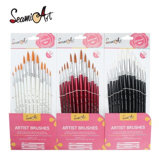 สินค้า SeamiArt ชุดแปรงระบายสี หัวแหลม ขนแปรงไนลอน สำหรับ สีกวอช สีน้ำ สีน้ำมัน สีอะคริลิค_ มี 3 สีให้เลือก จำนวน 12 ชิ้น