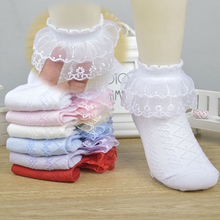 Cute Lace Floral Edge Girls Socks Simple Colorful Breathable Mesh Thin Kids Socks