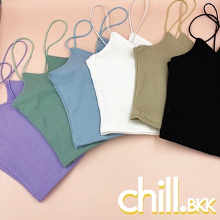 ✨ พร้อมส่ง 🍭chill.bkk🍭เสื้อยืดครอปผ้าร่อง Premium สายเดี่ยว  สีพื้น (มีขายส่ง)